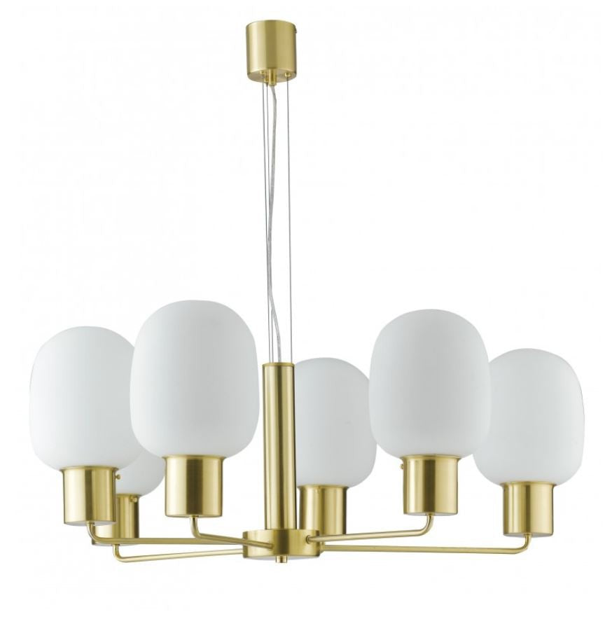 Sospensione 6 luci in vetro opale struttura metallo oro satinato 6XE27 non incl. FELLINI Sospensione 6 luci in vetro opale struttura metallo oro satinato 6XE27 non incl. FELLINI